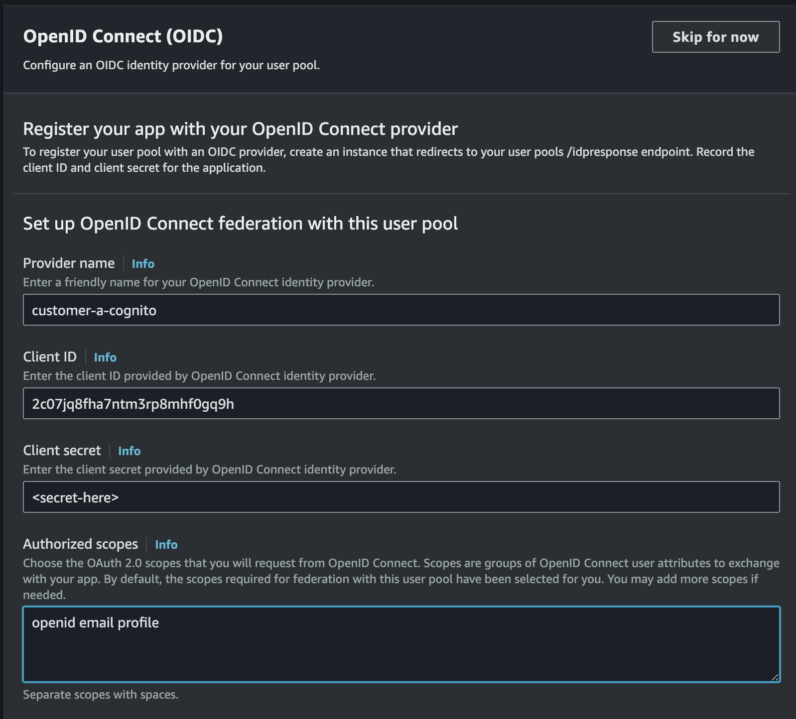 Adding customer client details to product cognito user pool