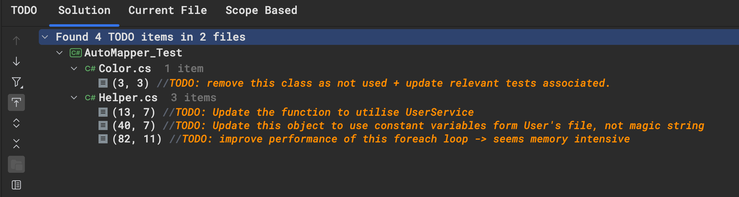 Jetbrains Rider - ToDo viewing functionality