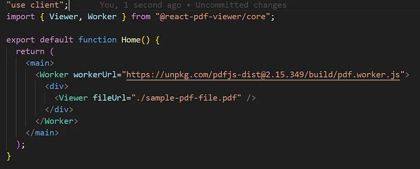 screenshot of the code with use client at the top