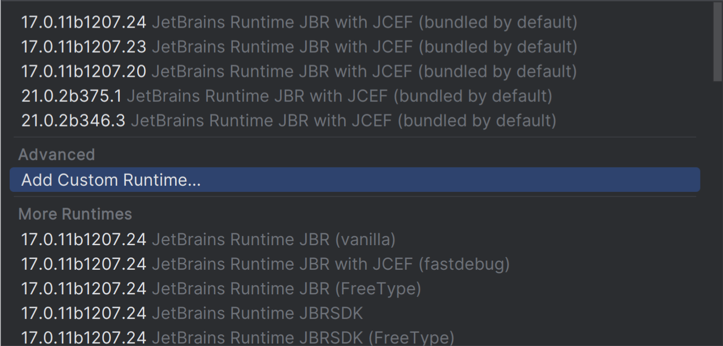 Exemplo de configuração de runtime da JDK