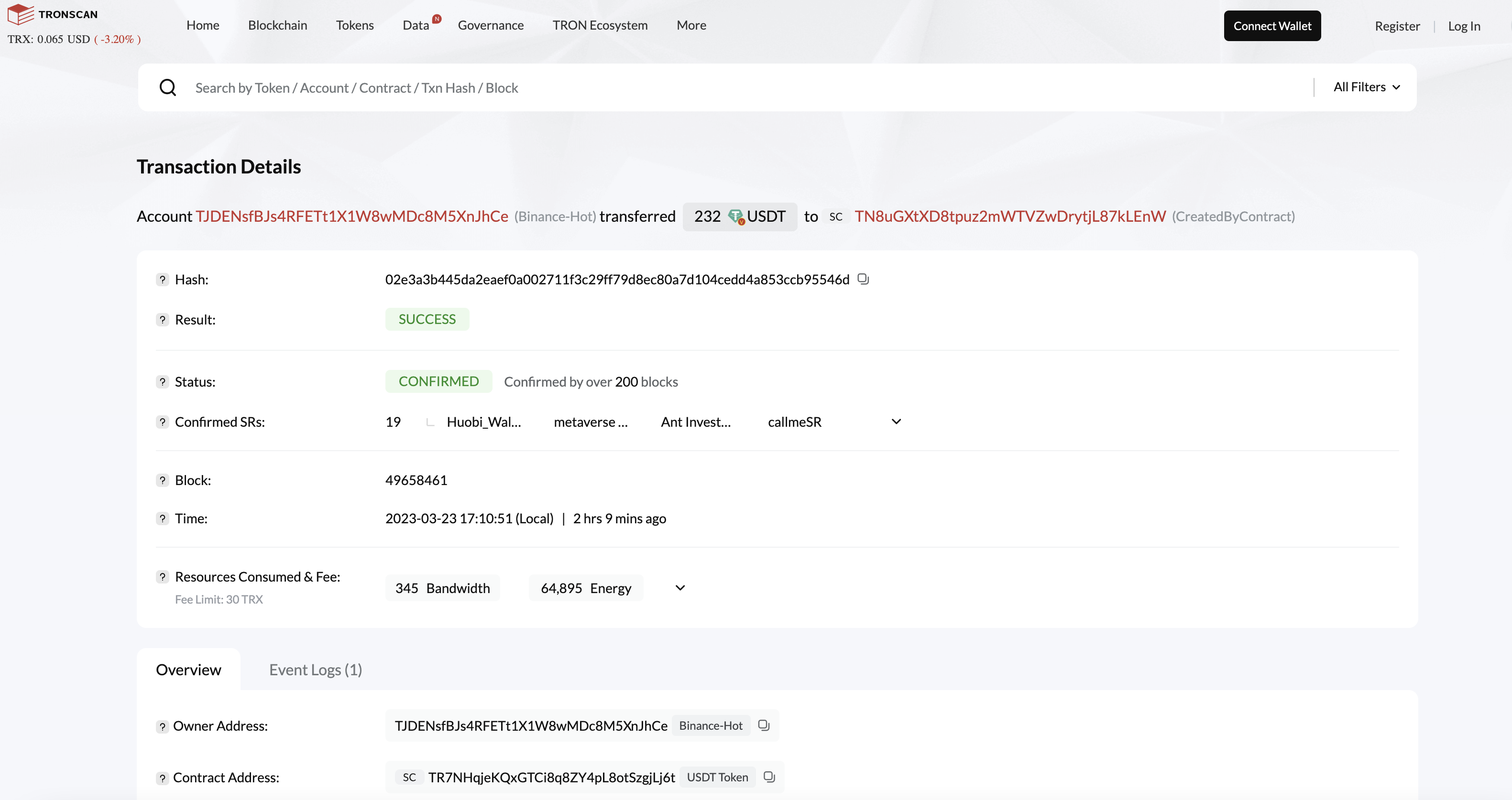 Finalized transaction sent to the correct address