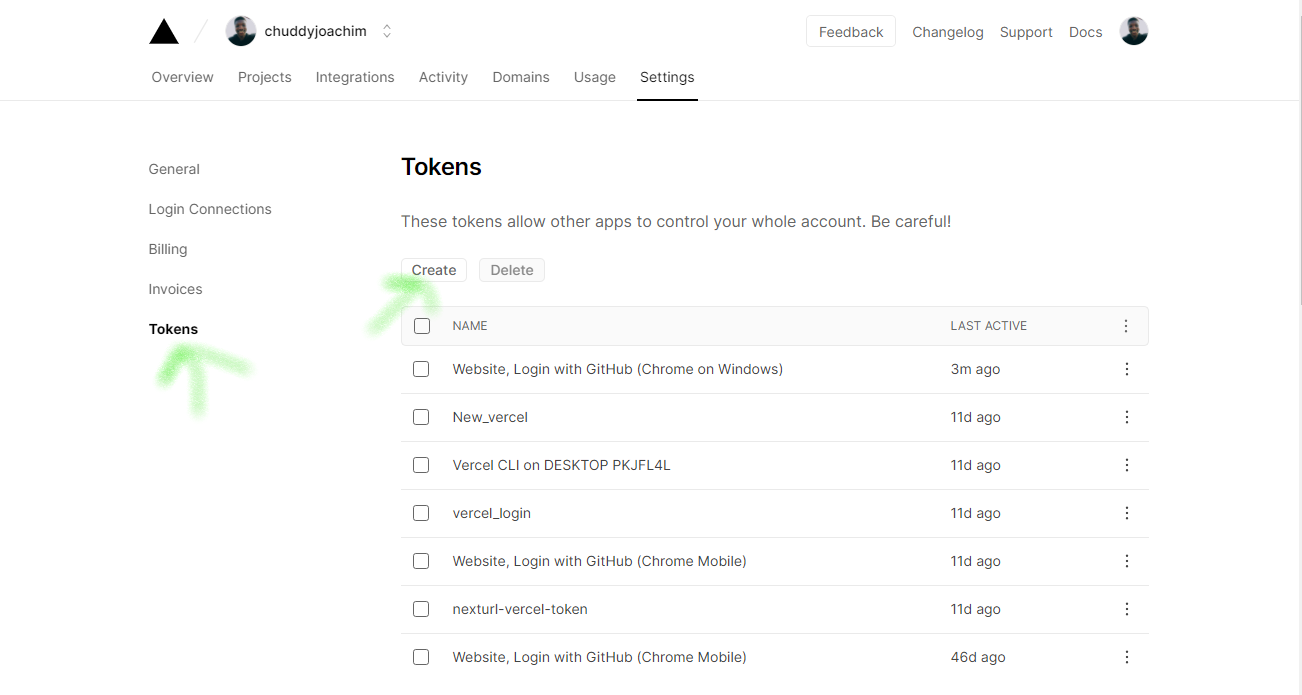 Click on *Token* then *Create*