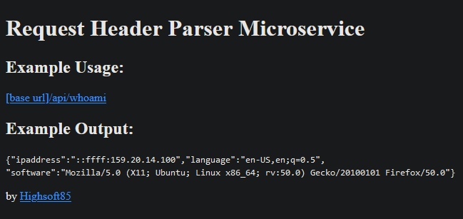 Screen for Request Header Parser Microservice project