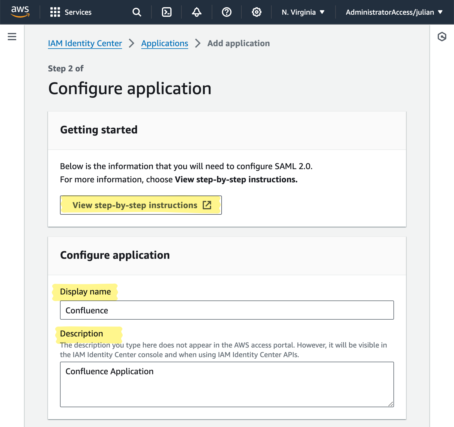 Configure a new application in AWS IAM Identity Center