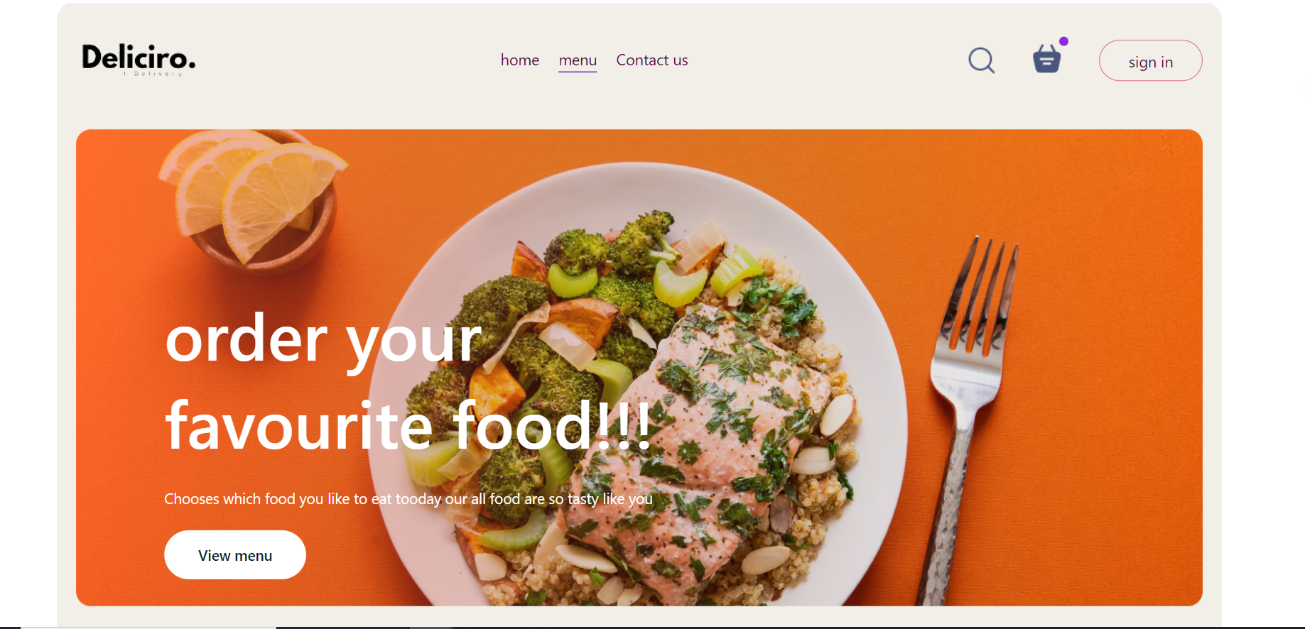 DELICIRO, a fully functional food ordering website built using React.js, HTML, and CSS. This project has been an incredible learning experience, enhancing my skills in systematic coding, advanced CSS, and React.js implementation.