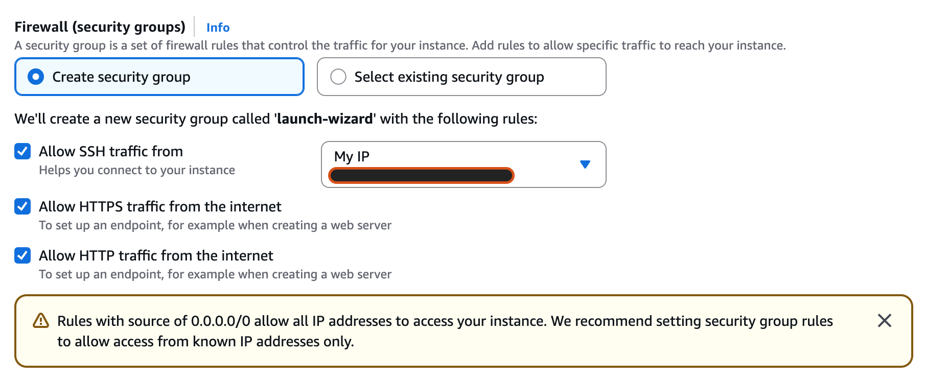 Firewall settings restricting SSH traffic to your IP address