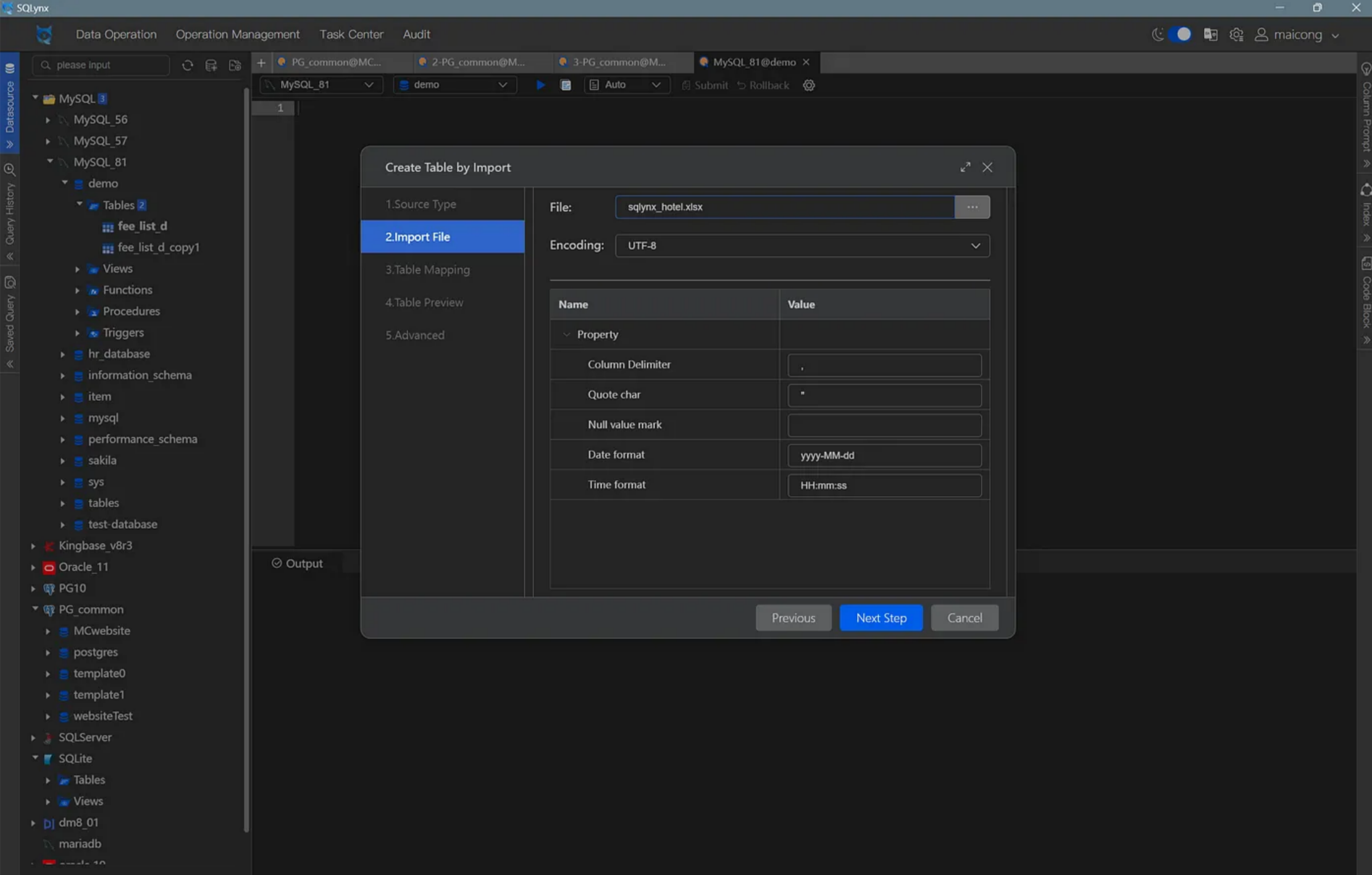 SQLynx_select the excel file
