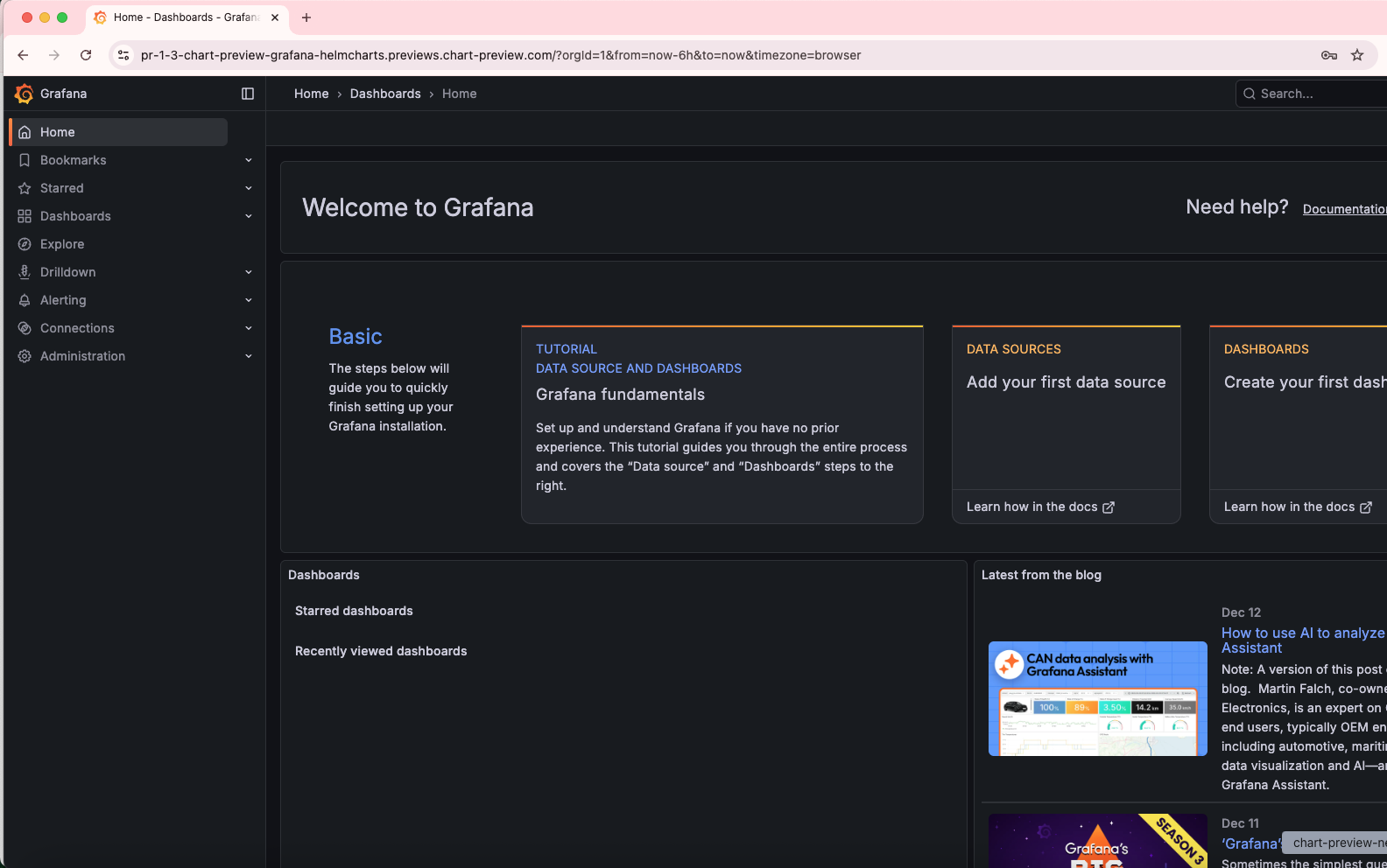 Grafana home dashboard screenshot
