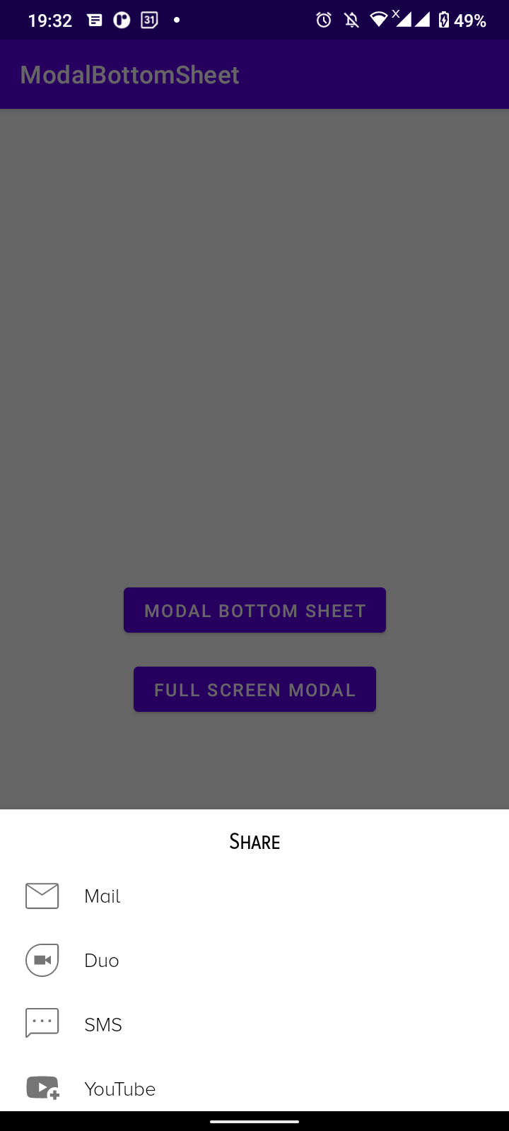 bottom sheet displayed