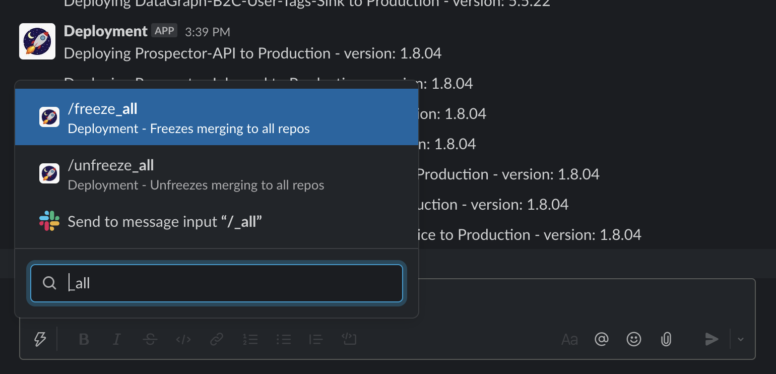 Slack Freeze command