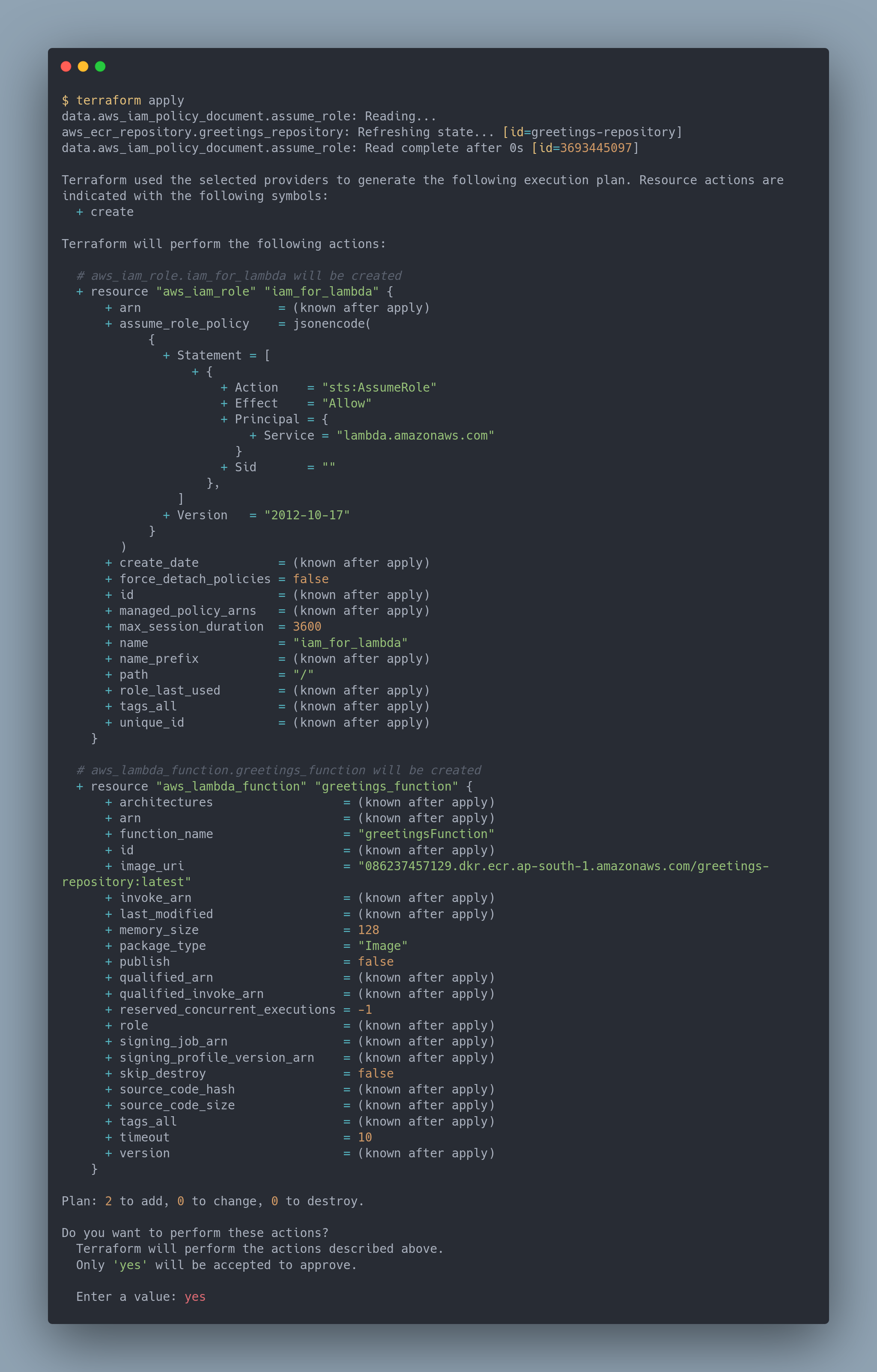 Create lambda function