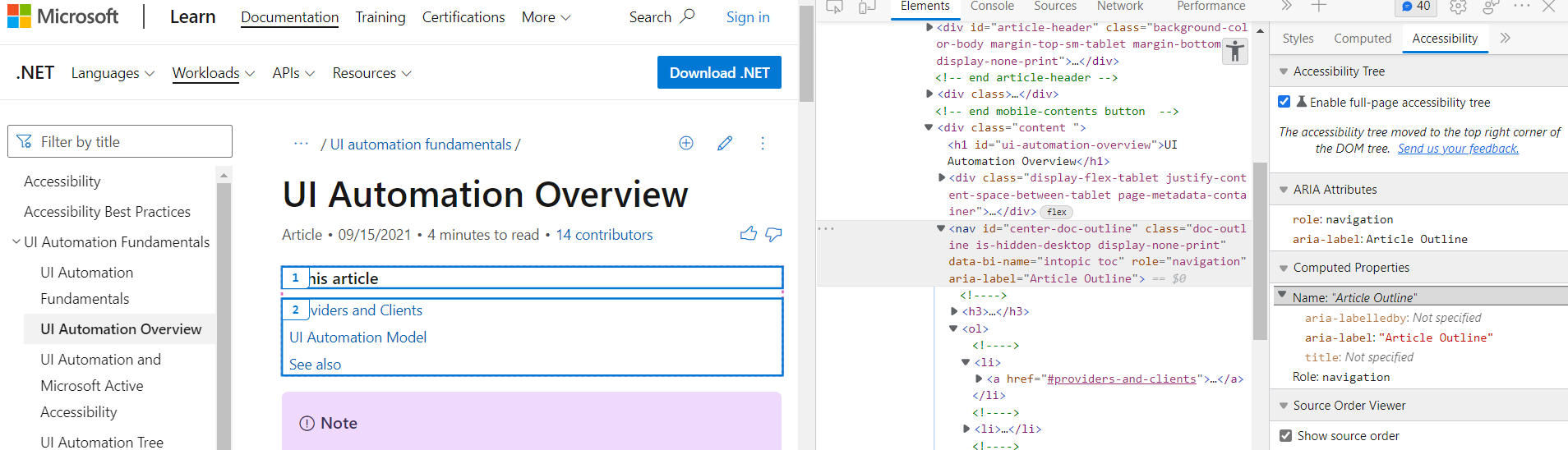 Open DevTools in Edge showing the accessibility tree.
