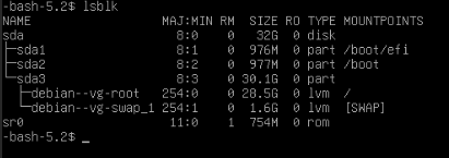 Partitions of the VMs, the root volume is now at sda3.