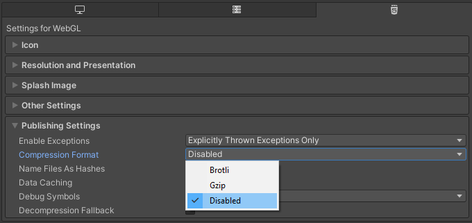 Disable compression in Unity Player Settings