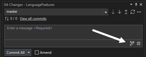 Shows commit screen for GitHub in Visual Studio