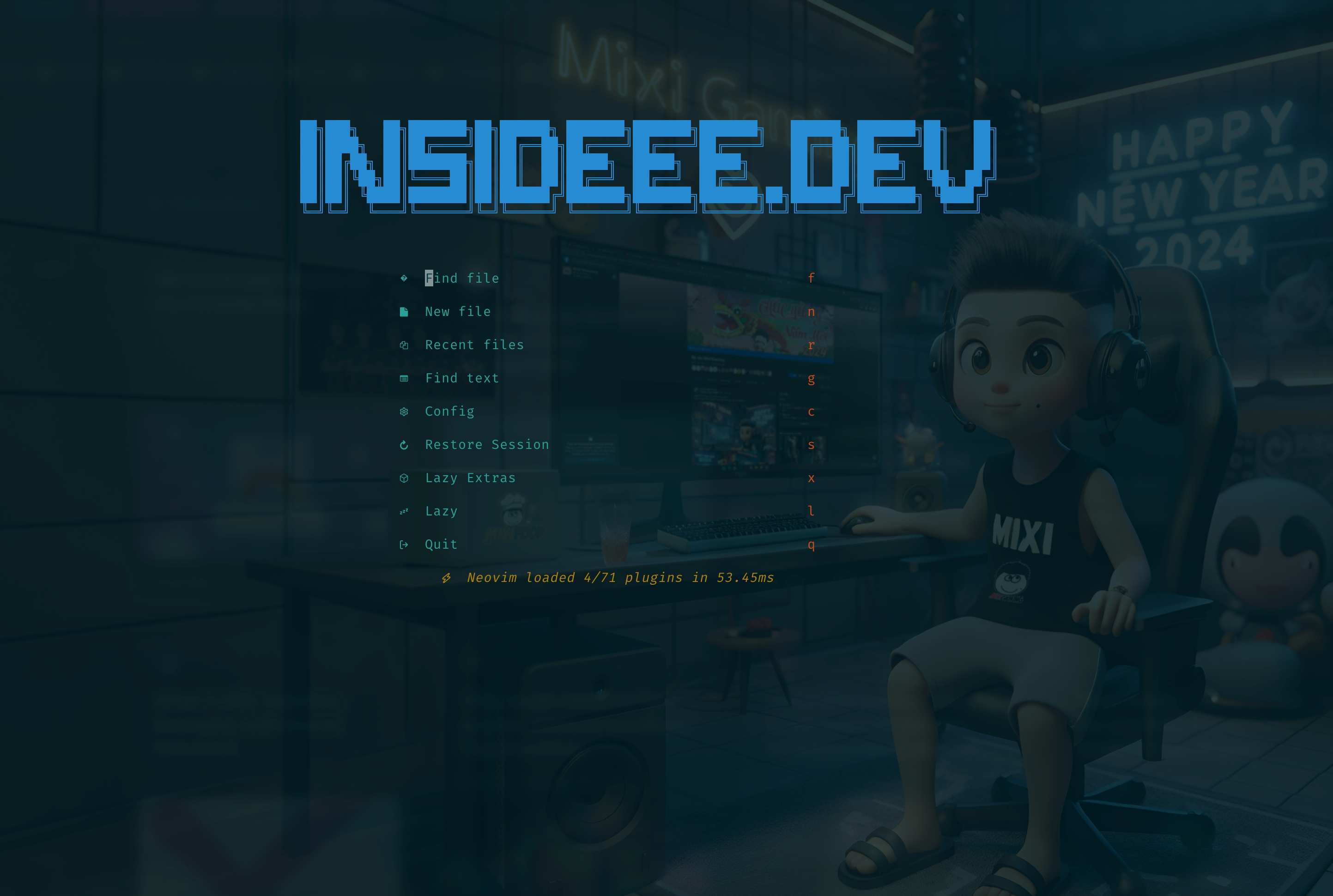 Nvim in the dashboard with insideee.dev customized