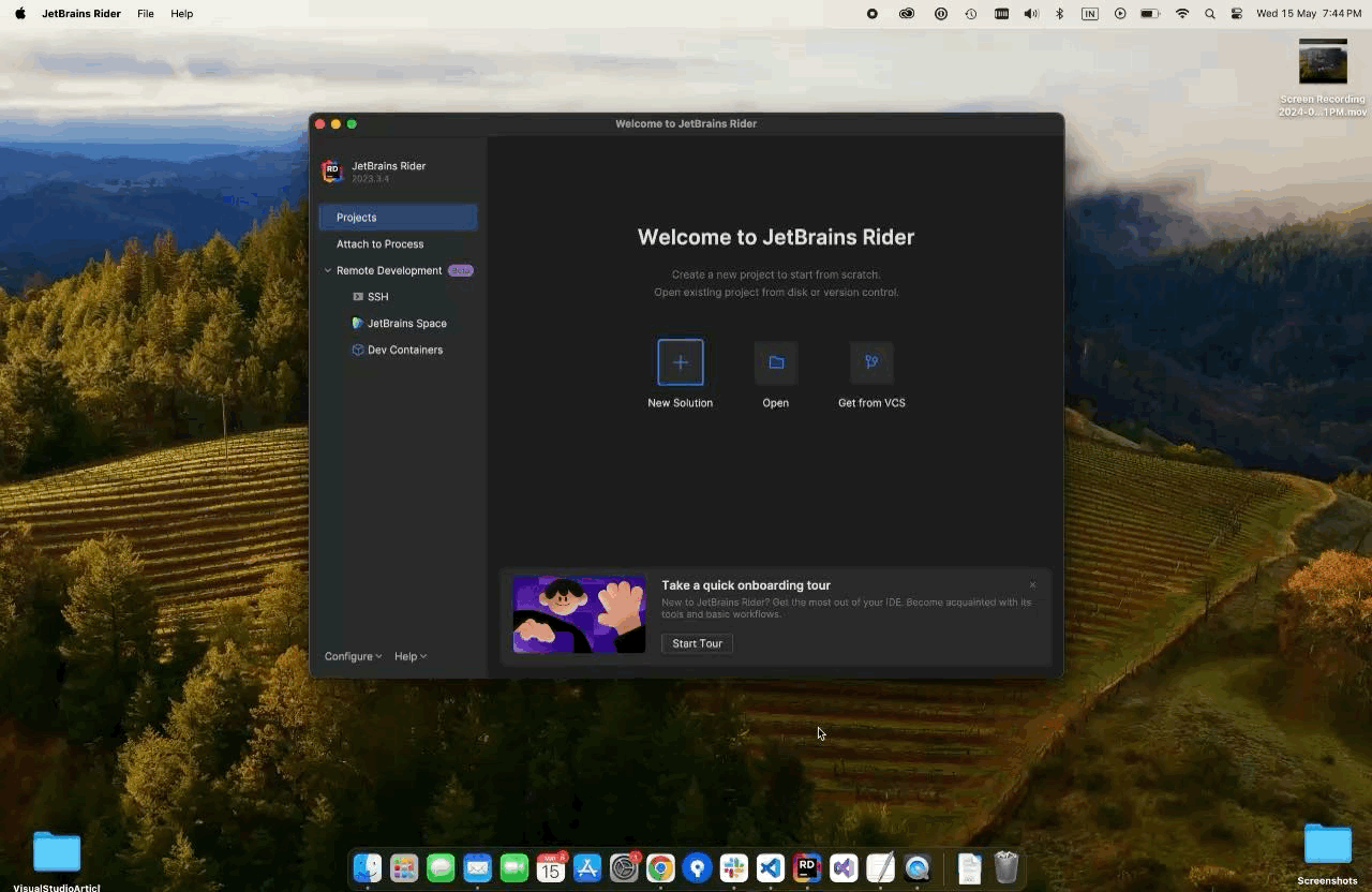 Creating a new project in JetBrains Rider