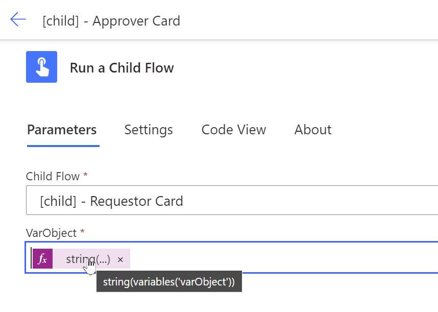 Run a Child Flow - [child] - Requestor Card