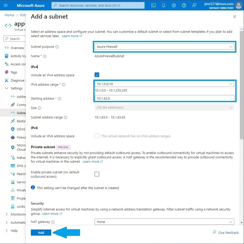 Configuring firewall subnet
