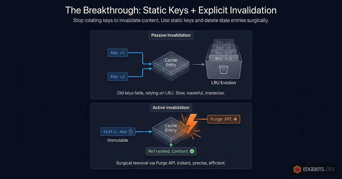Passive vs active cache invalidation: key rotation ghosts vs surgical Purge API