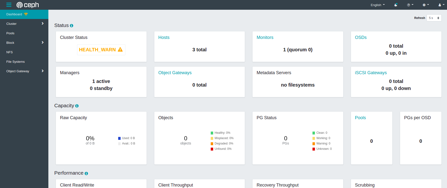 ceph dashboard after adding the three hosts