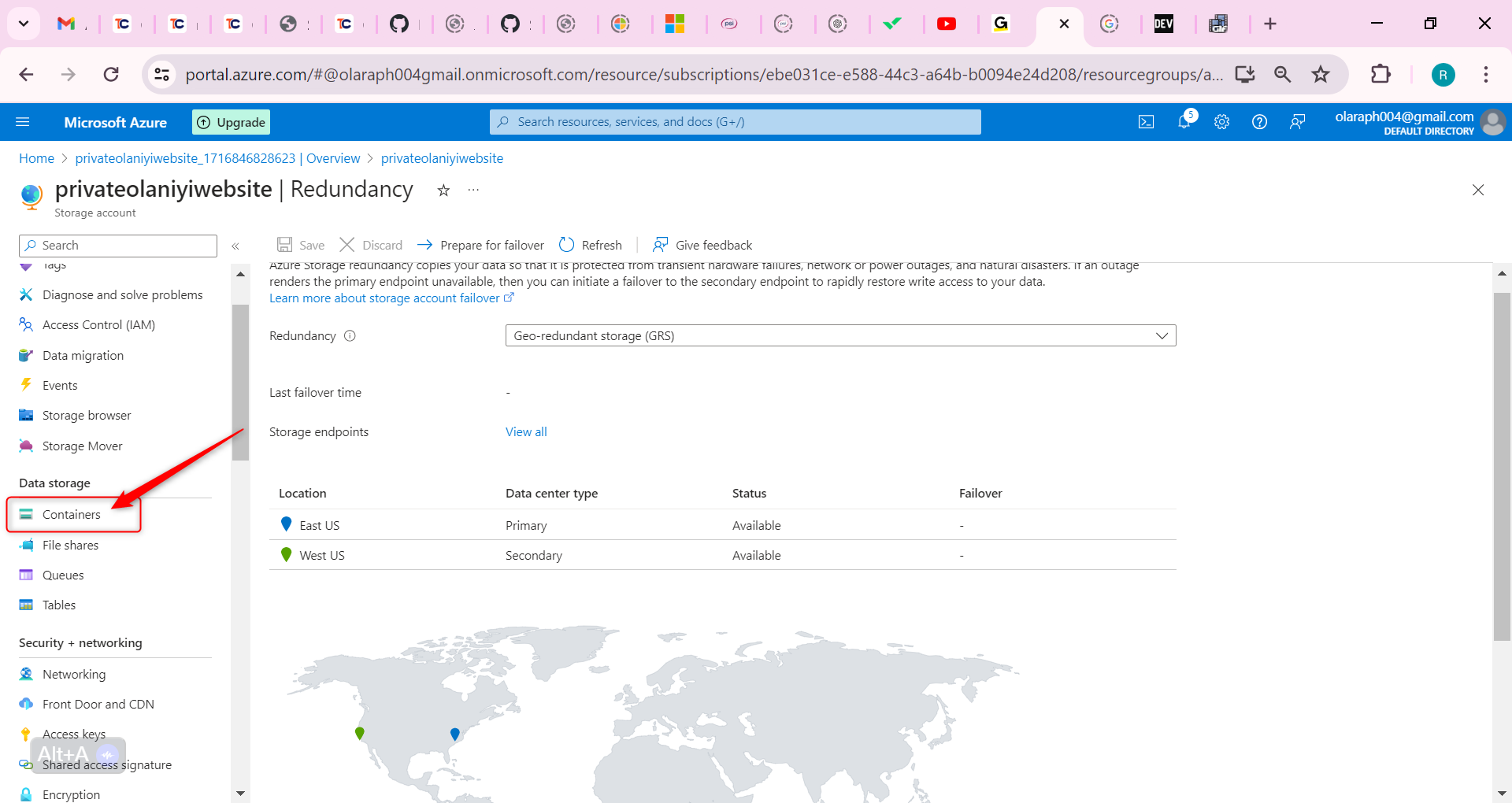 select the Containers blade