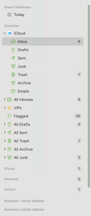 My macOS Apple Mail sidebar