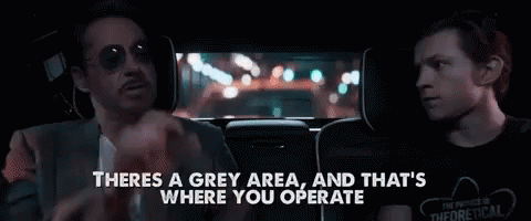 Robert downey jr explaining the gray area peter is allowed to operate in