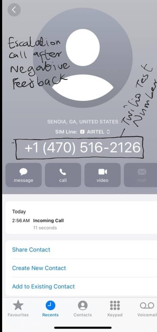 call made to customer upon receipt of negative feedback