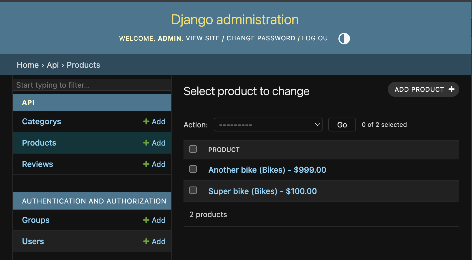 Django Admin UI screenshot