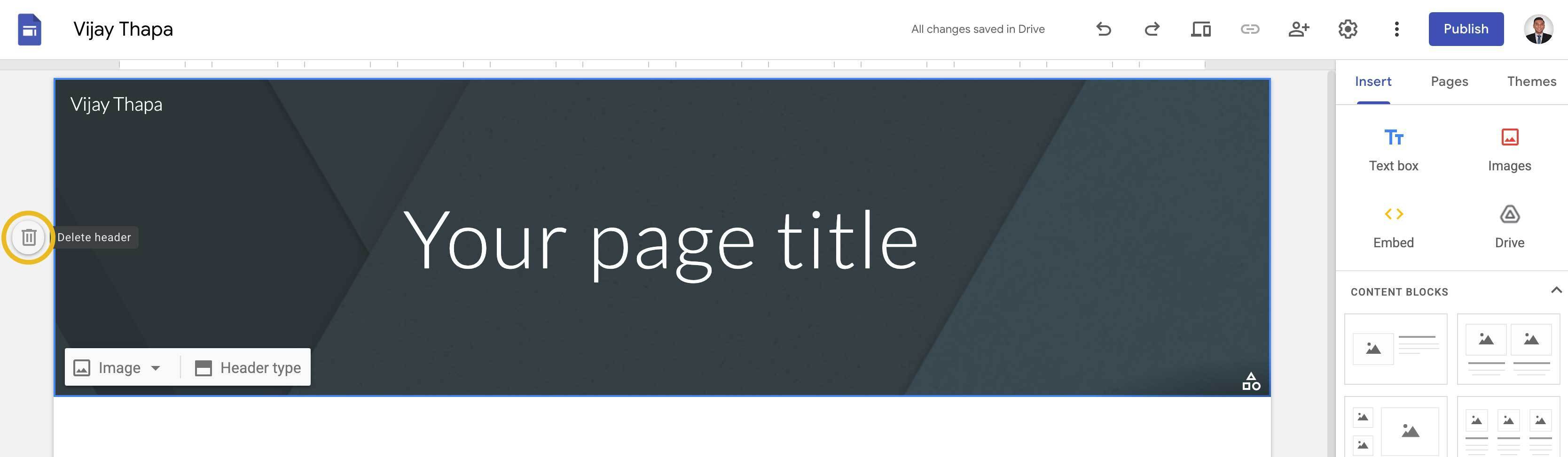 Delete Header Section