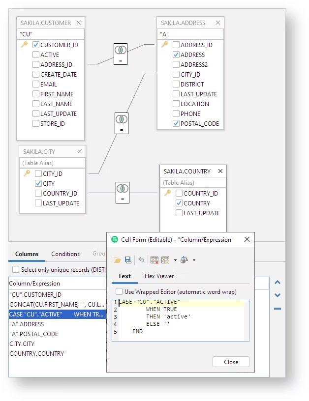 Visual query builder
