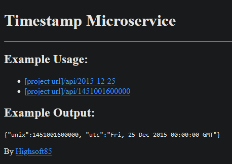 Screen for Timestamp Microservice project