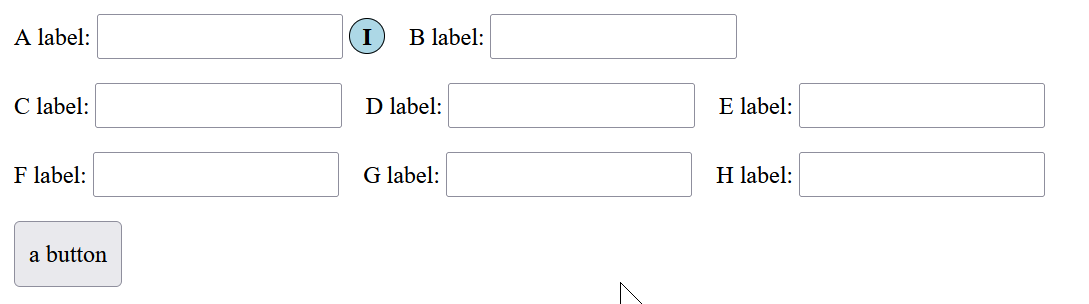 Image showing detail popup closed. The circular icon with an I in it used to open the popup has a light blue background color indicating it is closed. The rest of the screen displays labels, input fields, and one button at the bottom as you would see in a typical form.