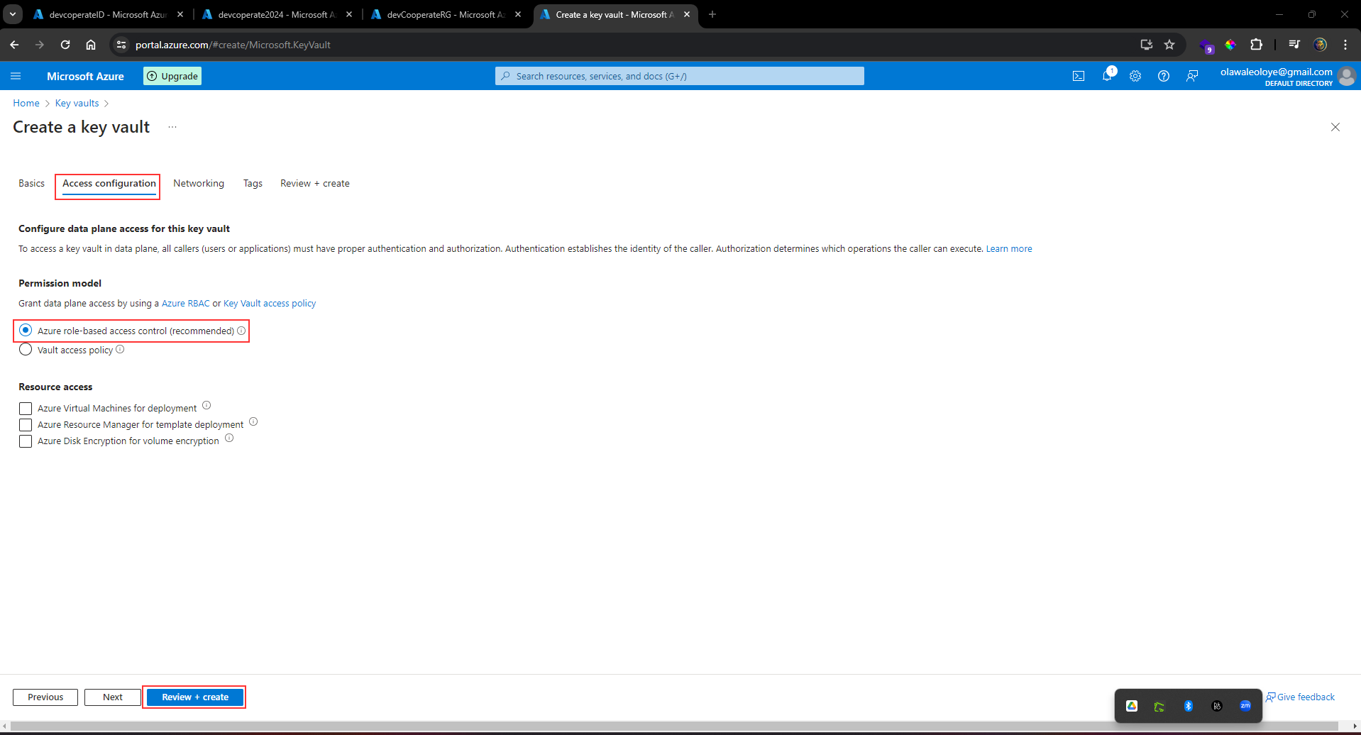 Access configuration tab
