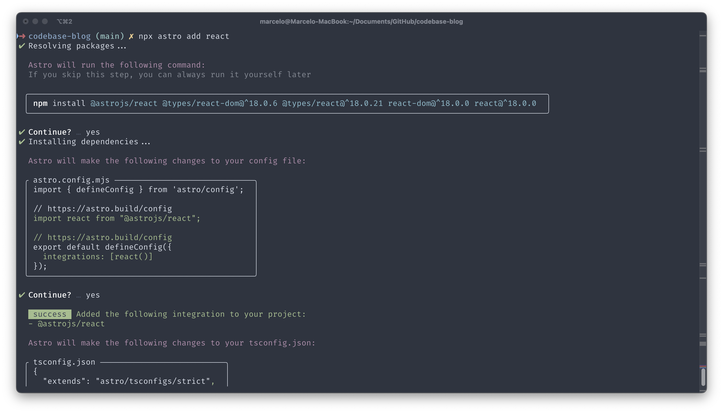 Set up Astro website with React