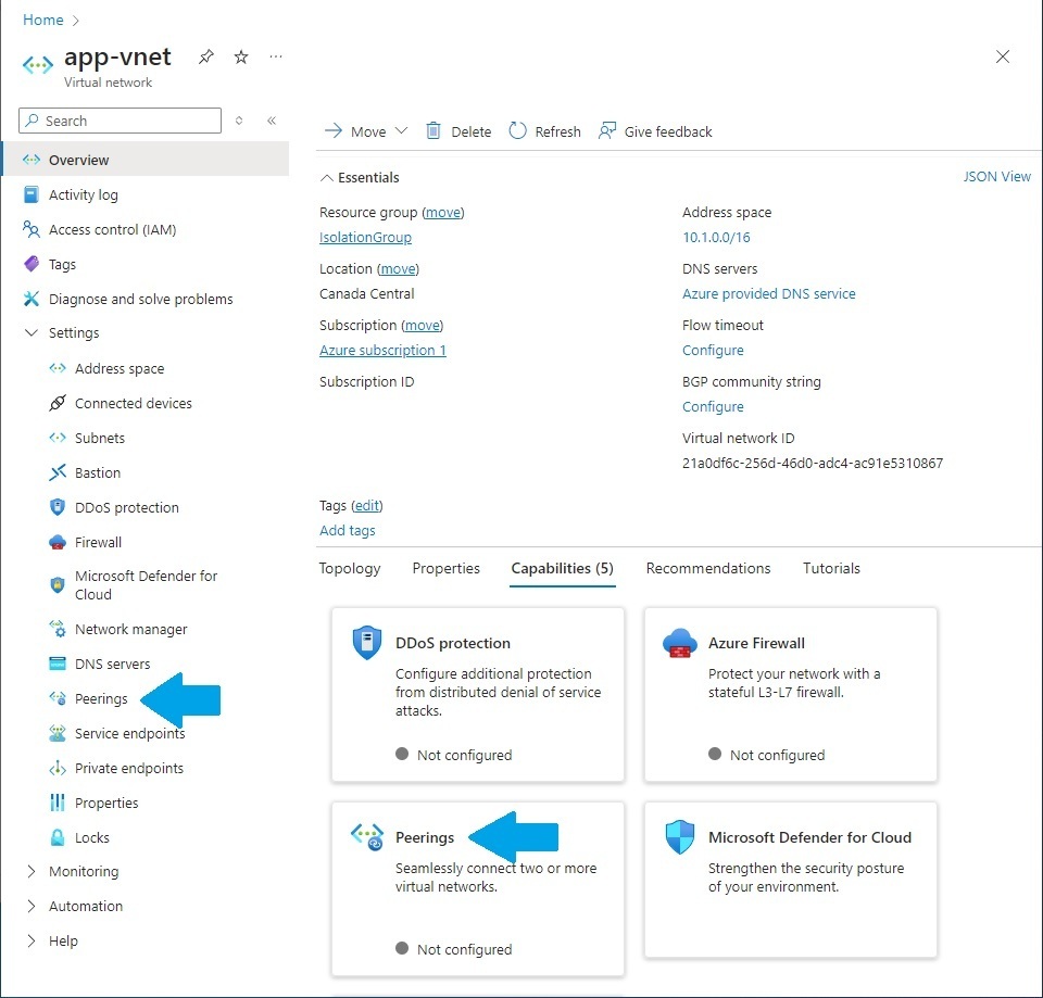 Finding Peerings on the first vnet
