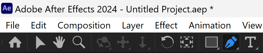 Screenshot of the after effects tool bar, with the pen tool hightlighted in blue.