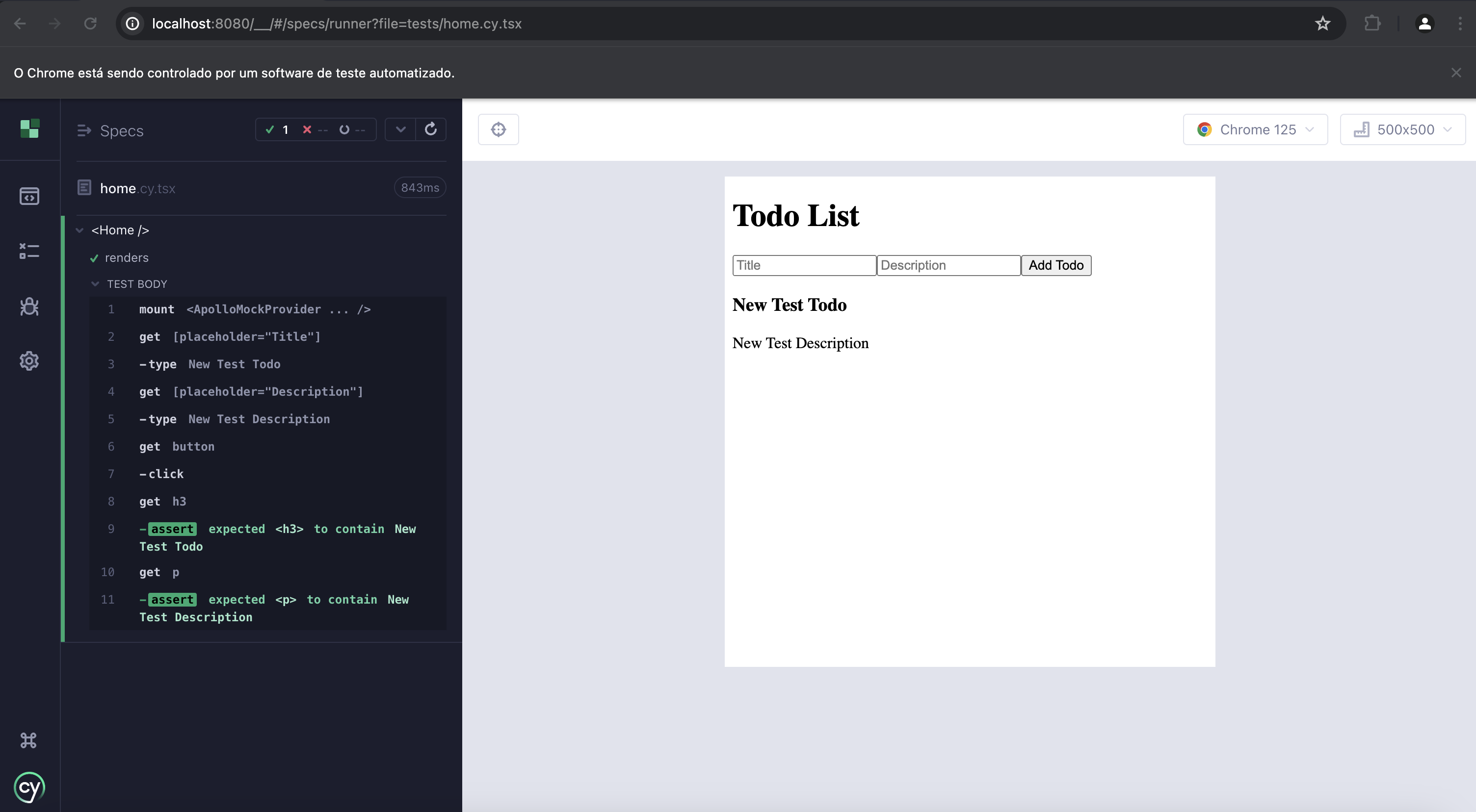 Cypress home page test case