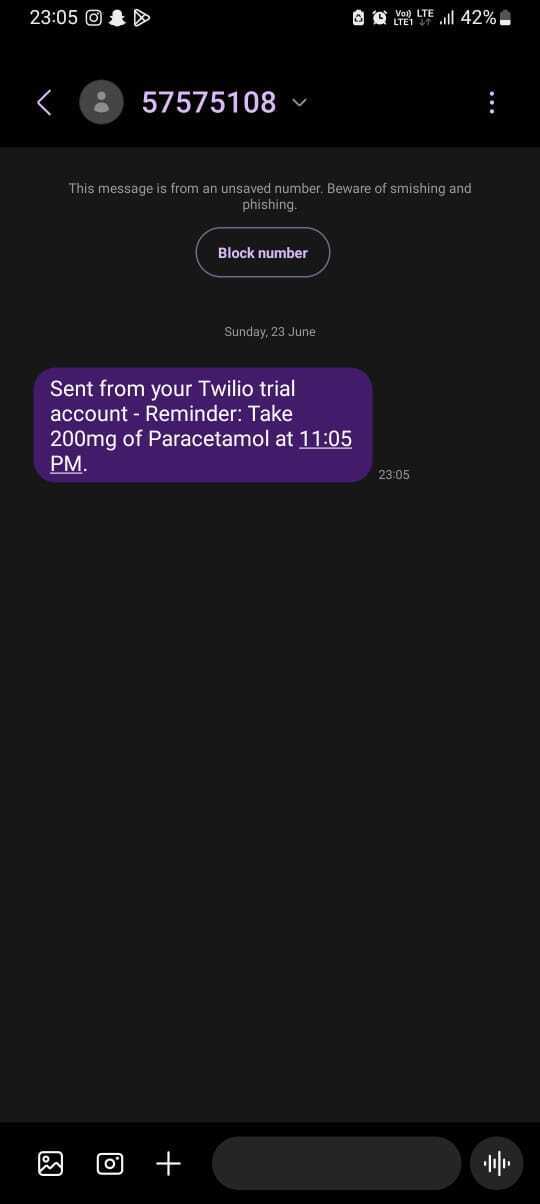 received message screenshot