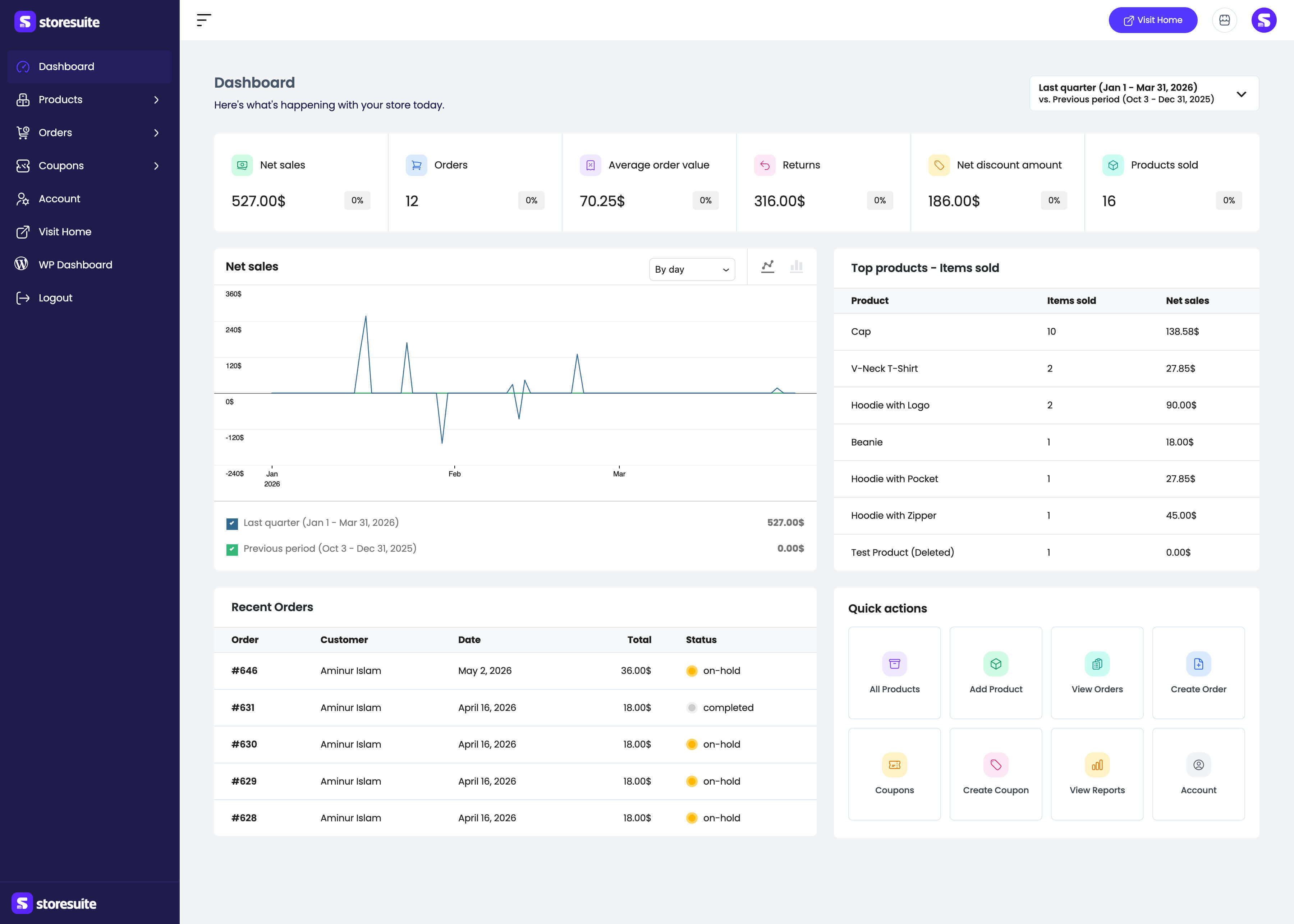 StoreSuite frontend dashboard