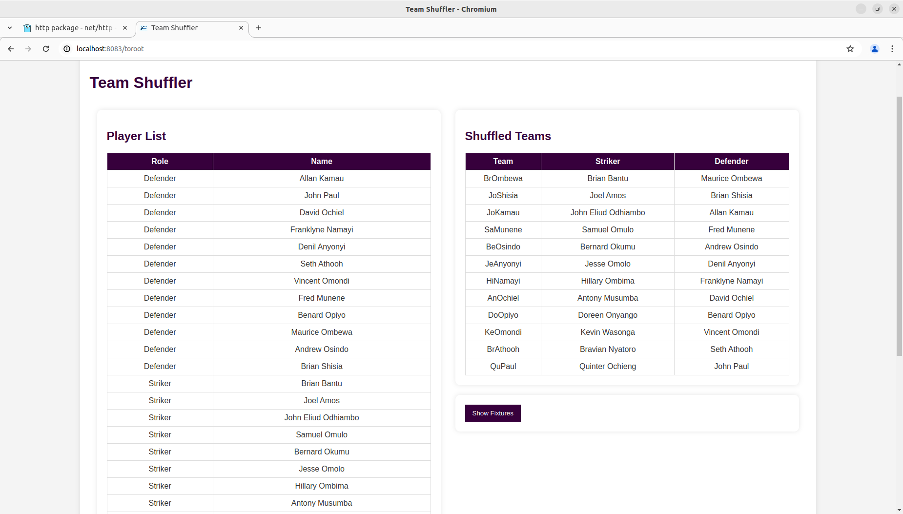 A screenshot of the output
