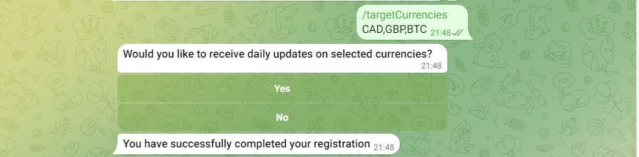 Screenshot that shows how to submit target currencies