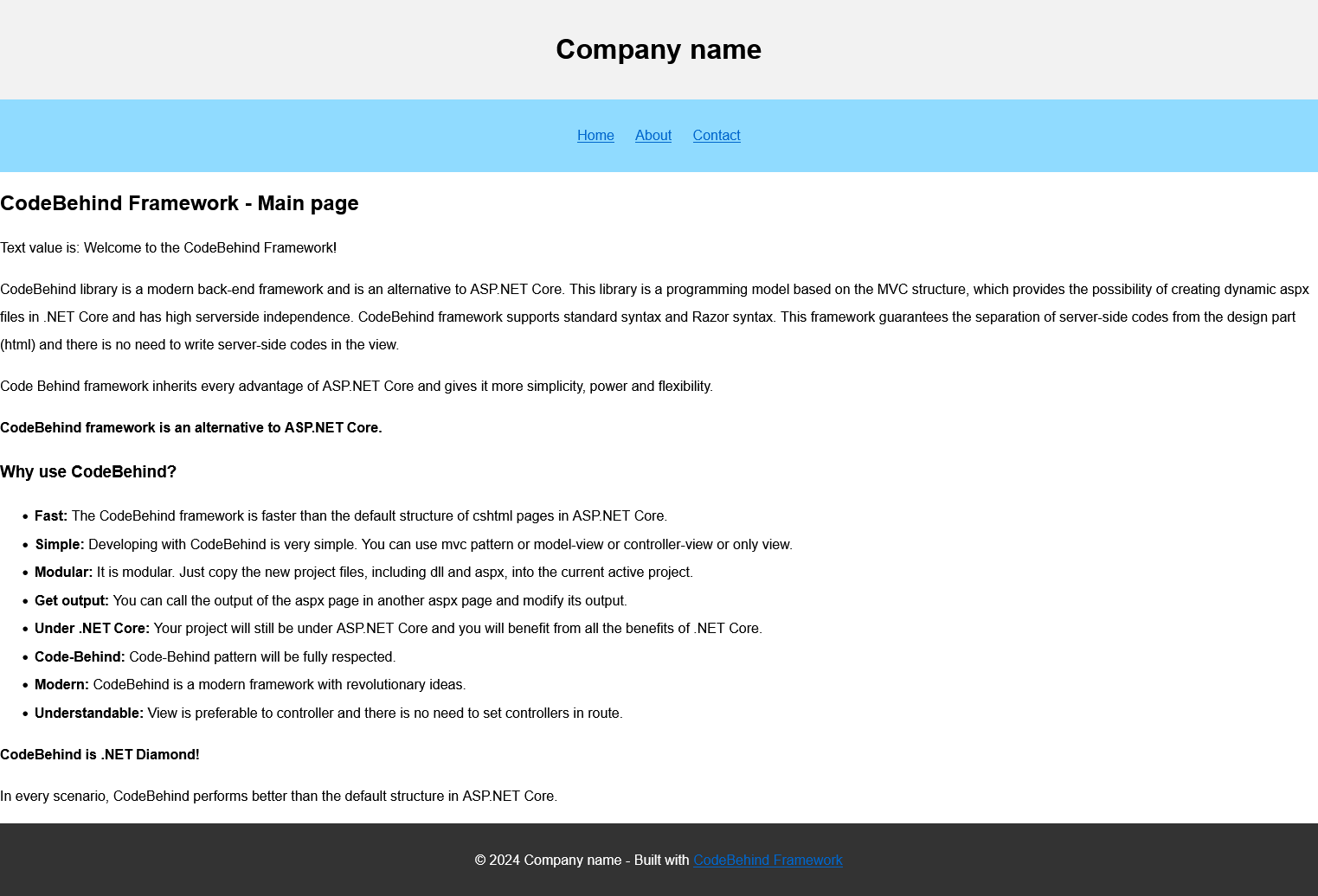CodeBehind Framework Default Template
