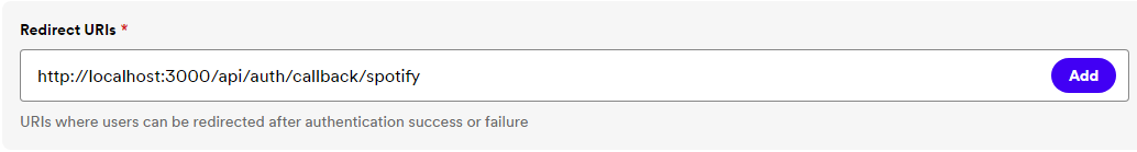 "Redirect URI form field screenshot"
