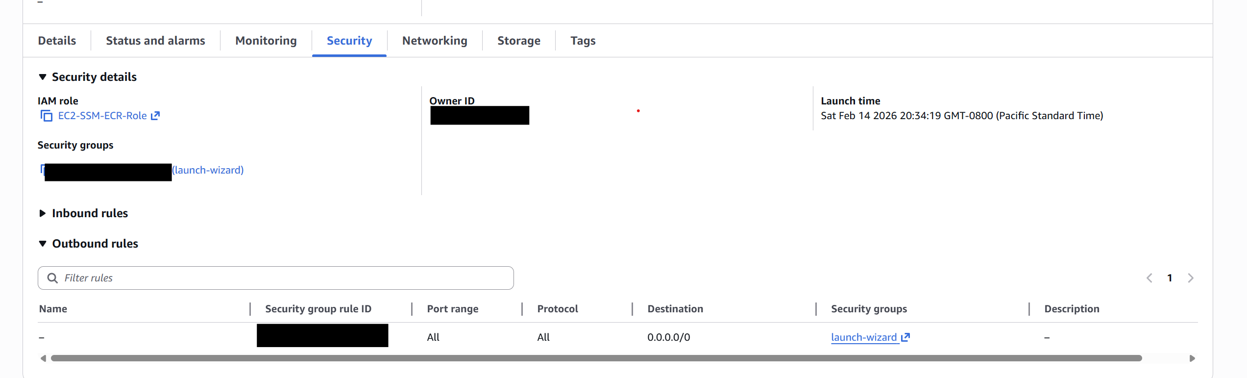 EC2 security group showing inbound rules
