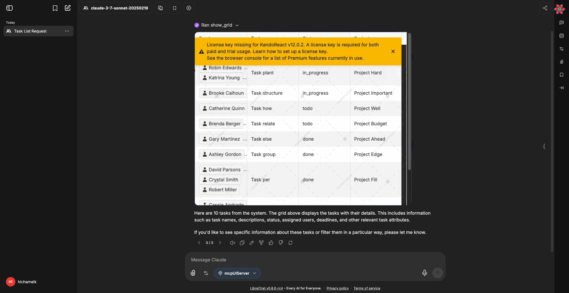 LibreChat that implements kendo MCP UI interactive components
