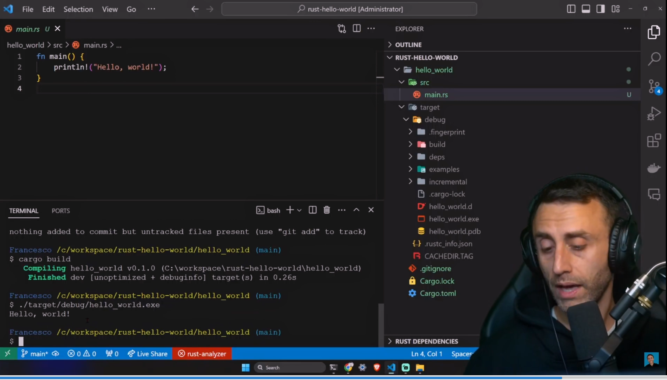 Hello world - Rust programming tutorial