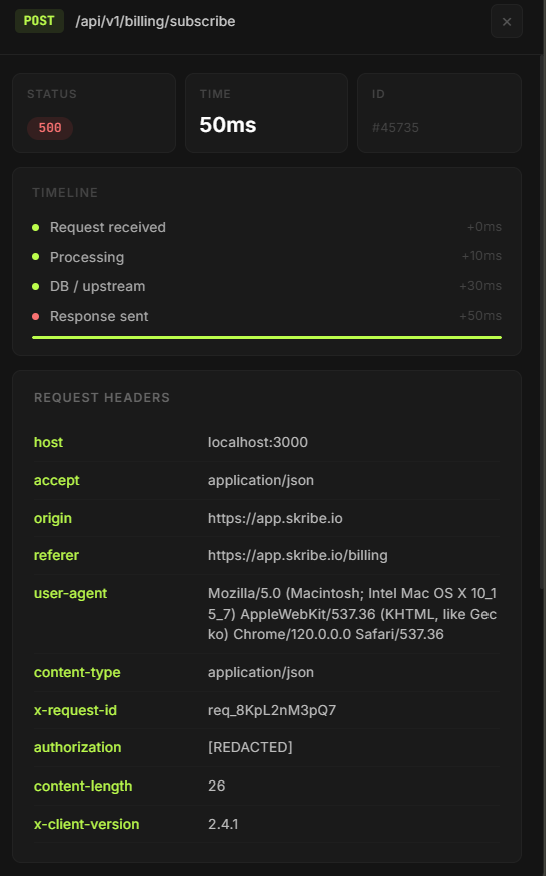 Pingoni request log showing additional entries
