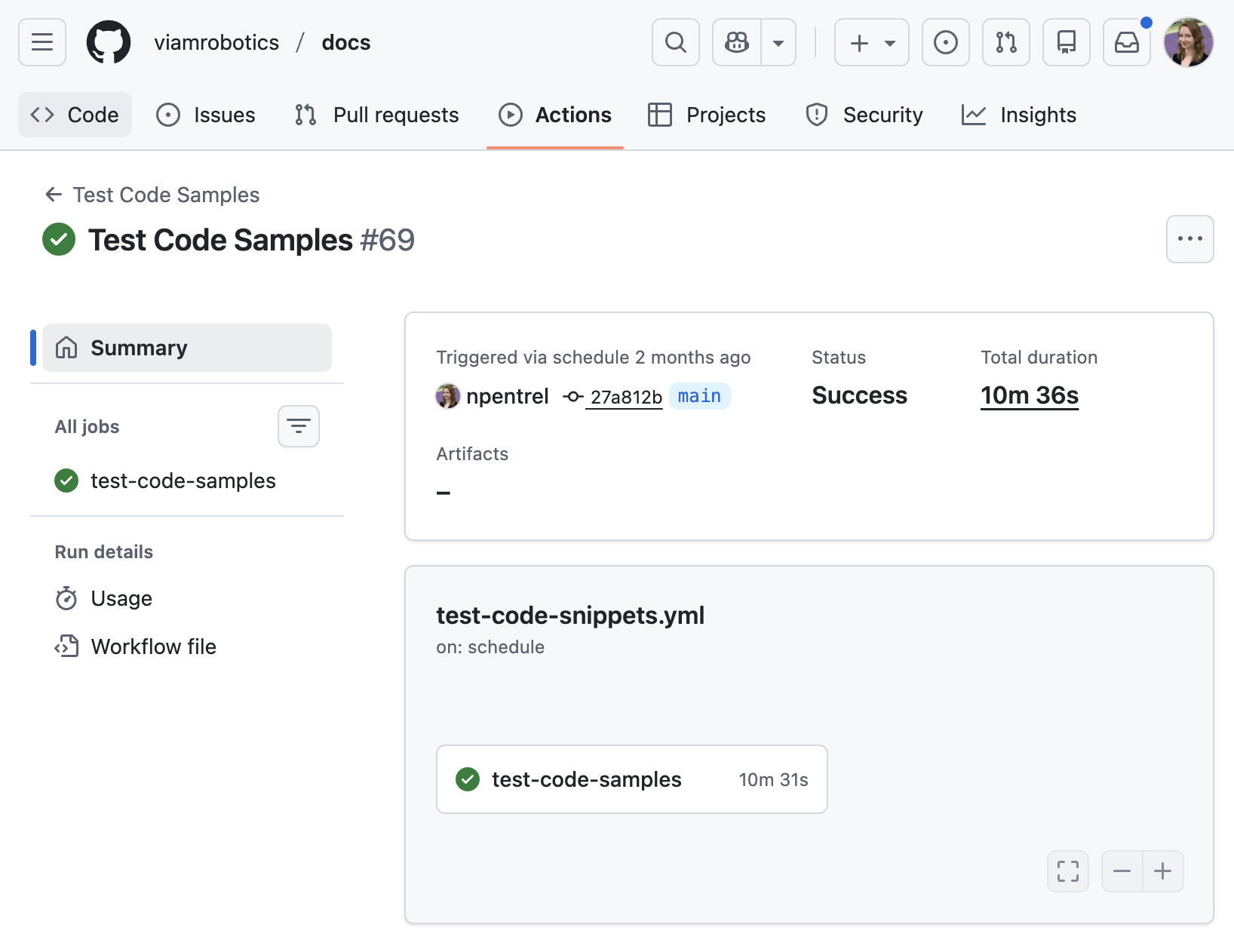 GitHub Action screen